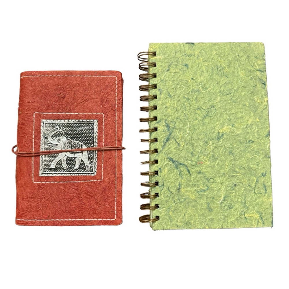 Handmade Paper Journals Two Blank Books Red Elephant Green Natural Sketch Art